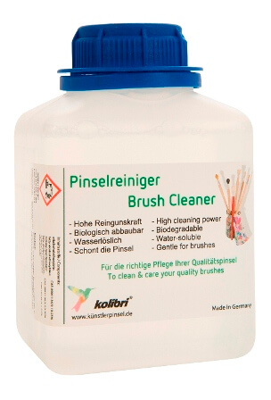kolibri Pinselreiniger für Acrylfarben, erhältlich im 250 ml und 500 ml Gebinde kolibri-Pinselreiniger, auch zum anlösen getrockneter Acrylfarben geeignet
