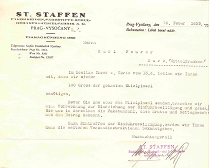 brush order from Prag 1932 brush order from Prag 1932